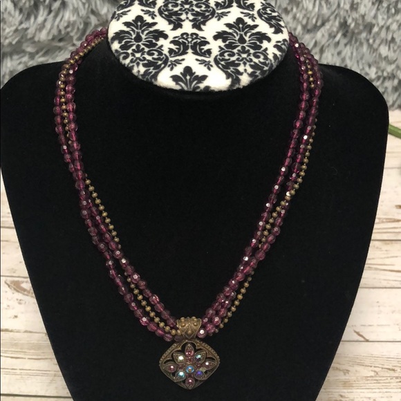 Gorgeous vintage purple and antique gold necklace - Picture 7 of 8